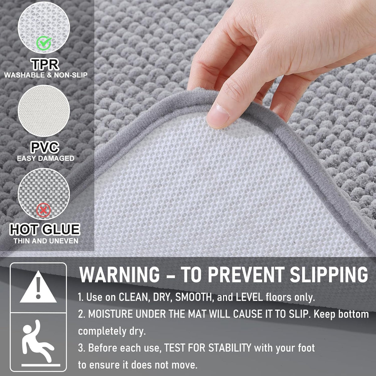Arotive Chenille Bathroom Rugs 30x20, Soft Absorbent Bath Mat, Grey