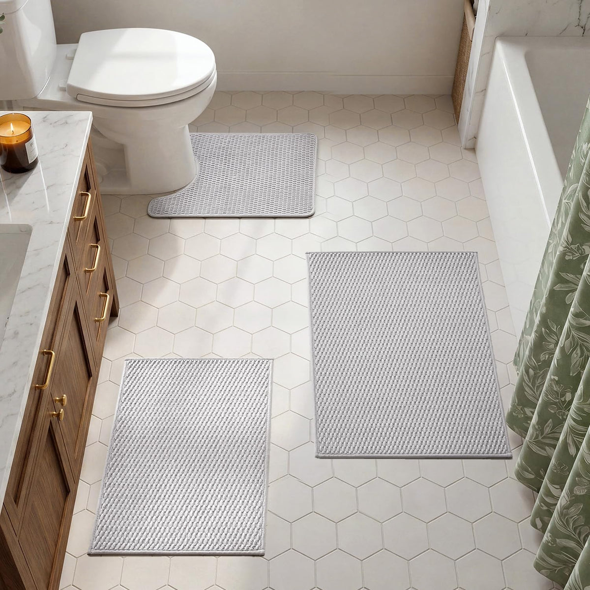 TYUU Bath Mat Set 2 Piece, Thin Bathroom Rugs Non Slip Washable Quick Dry