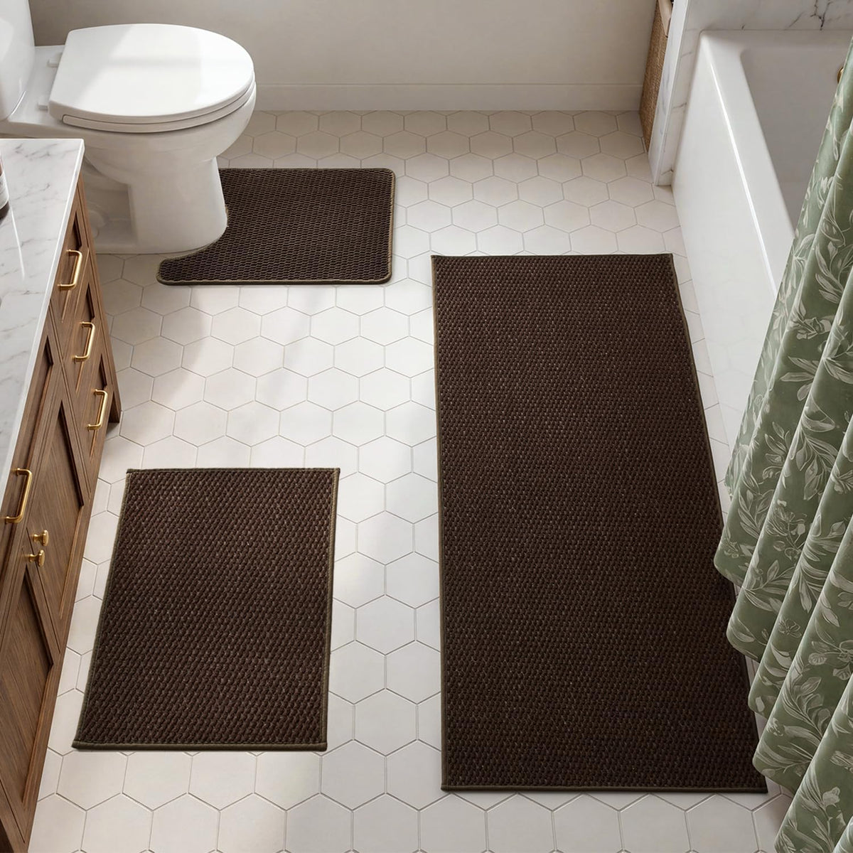 TYUU Bath Mat Set 2 Piece, Thin Bathroom Rugs Non Slip Washable Quick Dry