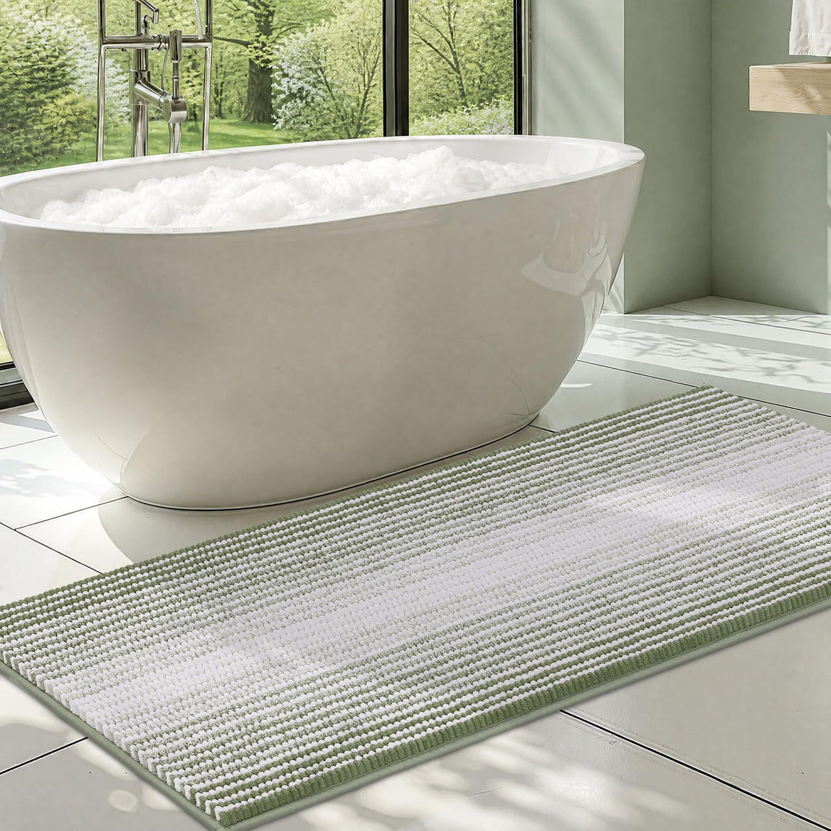BSICPRO Bathroom Rugs Sets 2 Piece, Non Slip Striped Bath Mats, Aqua Green
