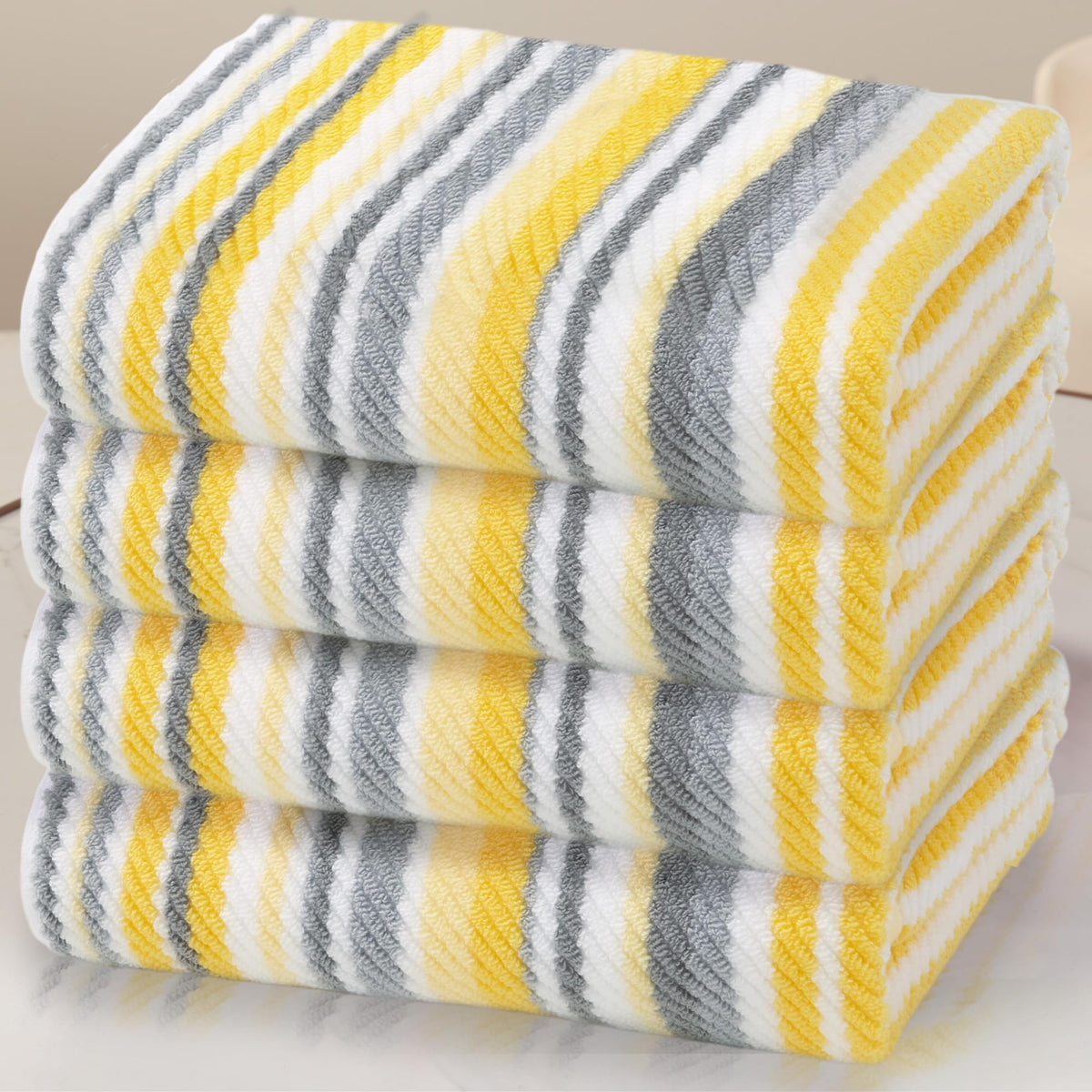 VOOVA & MOVAS Yellow Bathroom Towels 3 Pack, 100% Cotton, Gray Striped