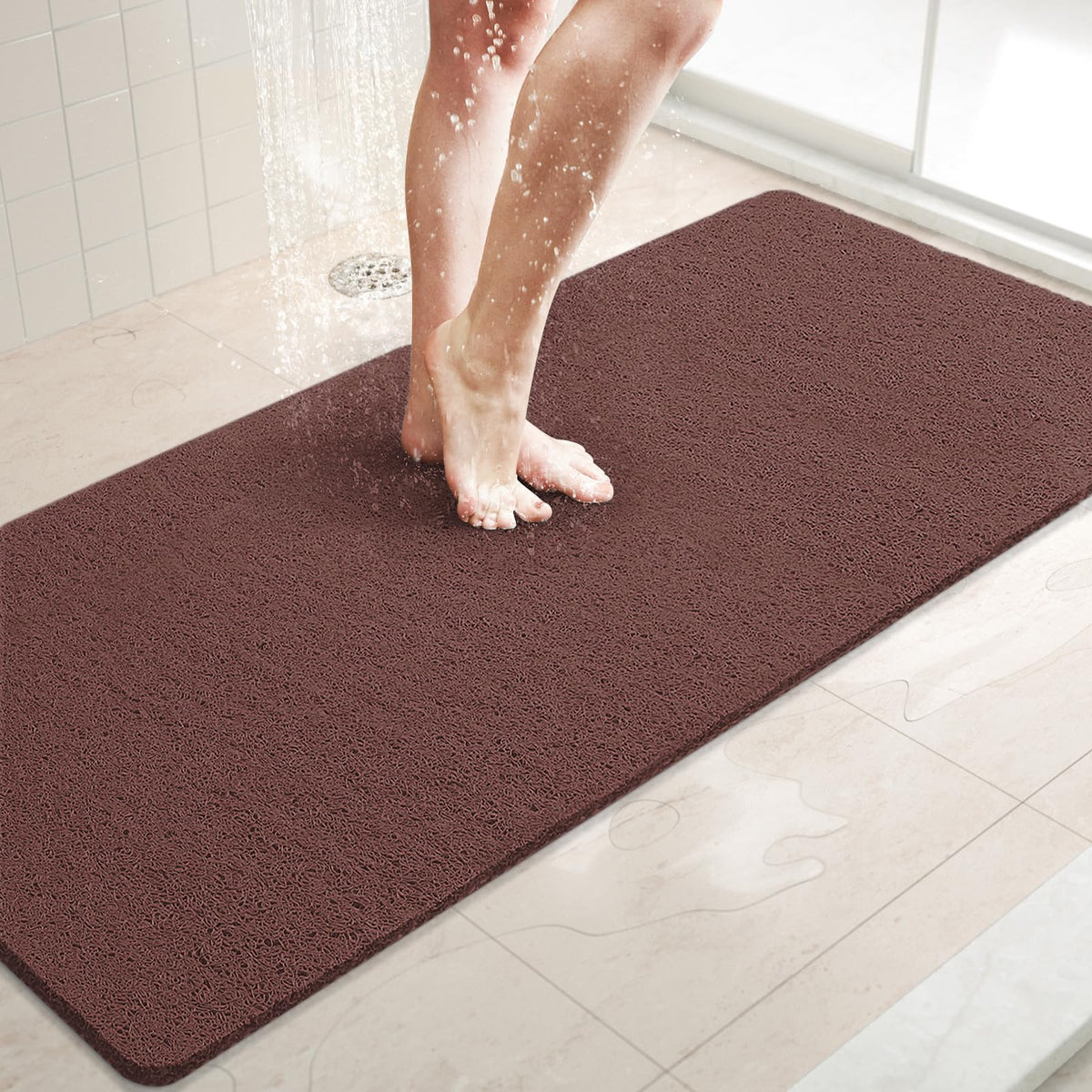 LuxStep Shower Mat Bathtub Mat,24x16 inch, Non-Slip Bath Mat with Drain, Quick Drying PVC Loofah Bathmat for Tub,Shower,Bathroom (Phthalate Free,Grey)