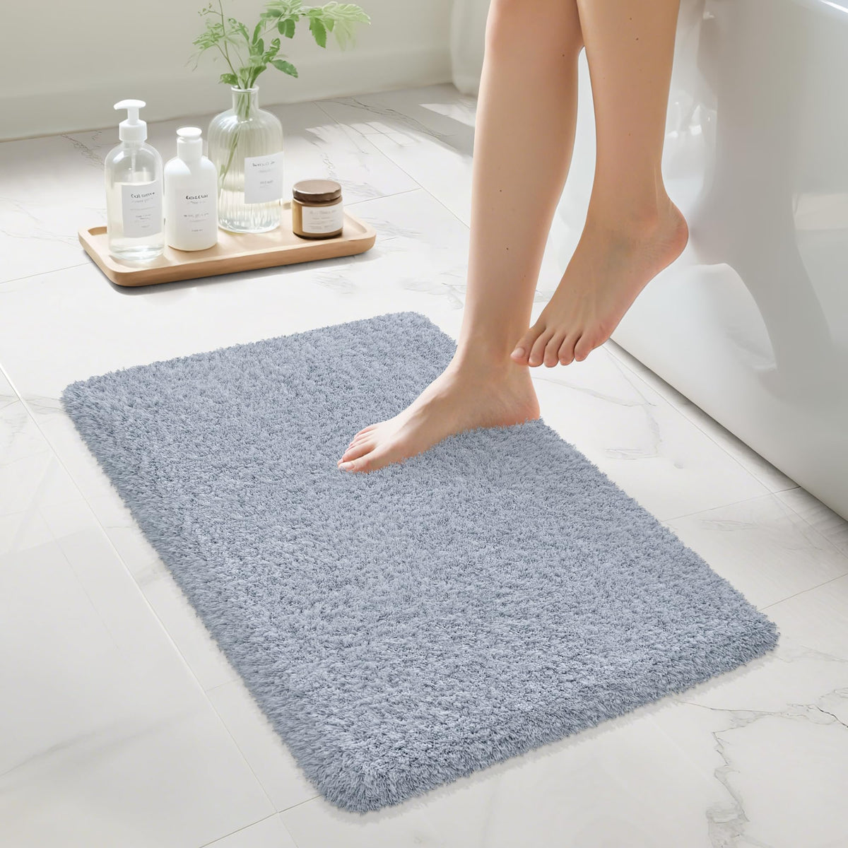 White Bathroom Rugs Non Slip 24"x16",Absorbent Bath Mat Quick Dry