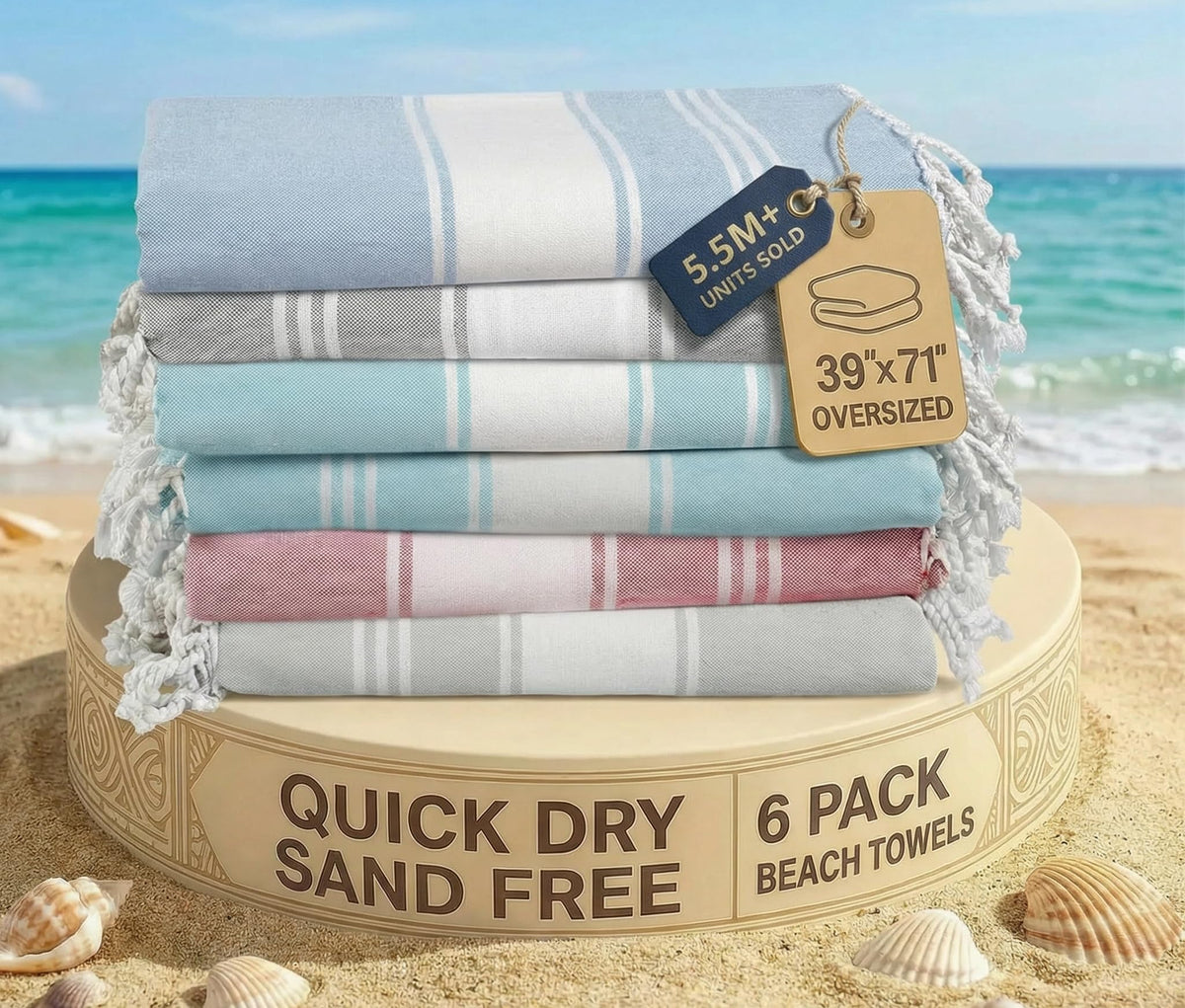 LANE LINEN Turkish Towels 6 Pcs, Beach Towels Oversized, Soft - Beach Party