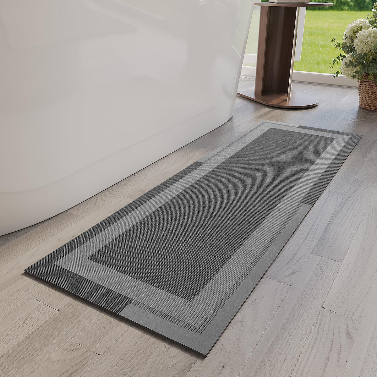YDKGL Non Slip Bath Mat Thin Bathroom Rugs Fit Under Door Dark Grey 16"x24"