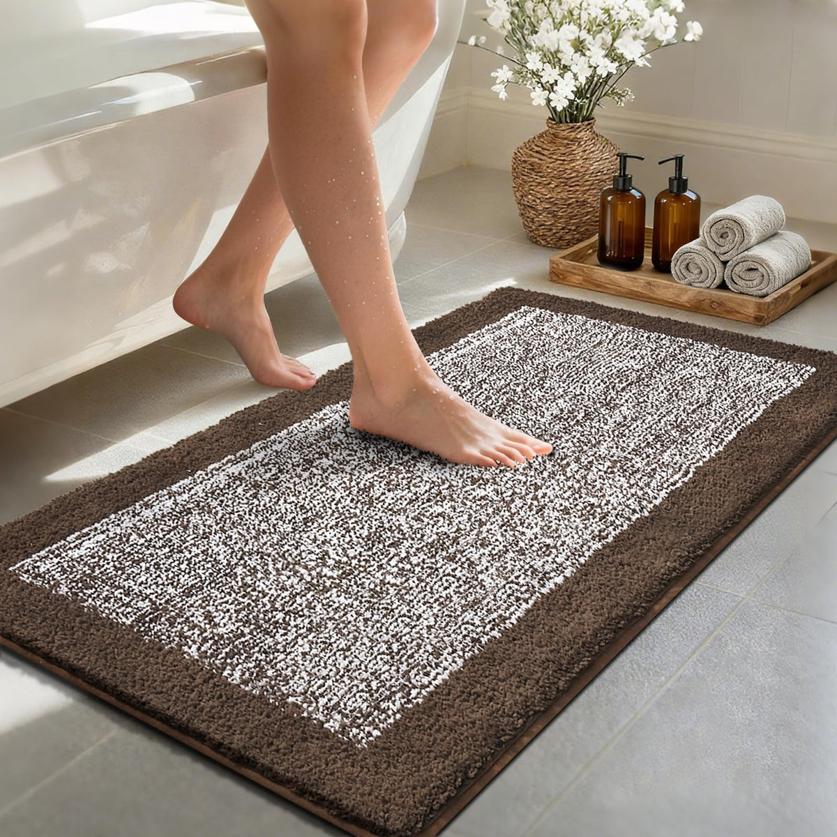 Long 2x4 Ft (48''x24'') Bathroom Rugs, Non Slip Washable Bath Mat Grey