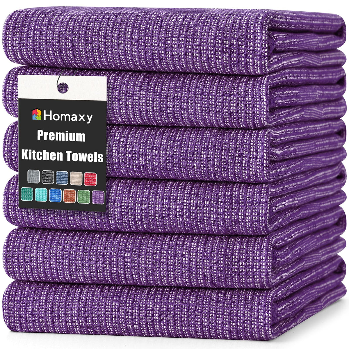 Homaxy 380 GSM Cotton Premium Kitchen Towels 6 Pack, 18"x 28", Khaki