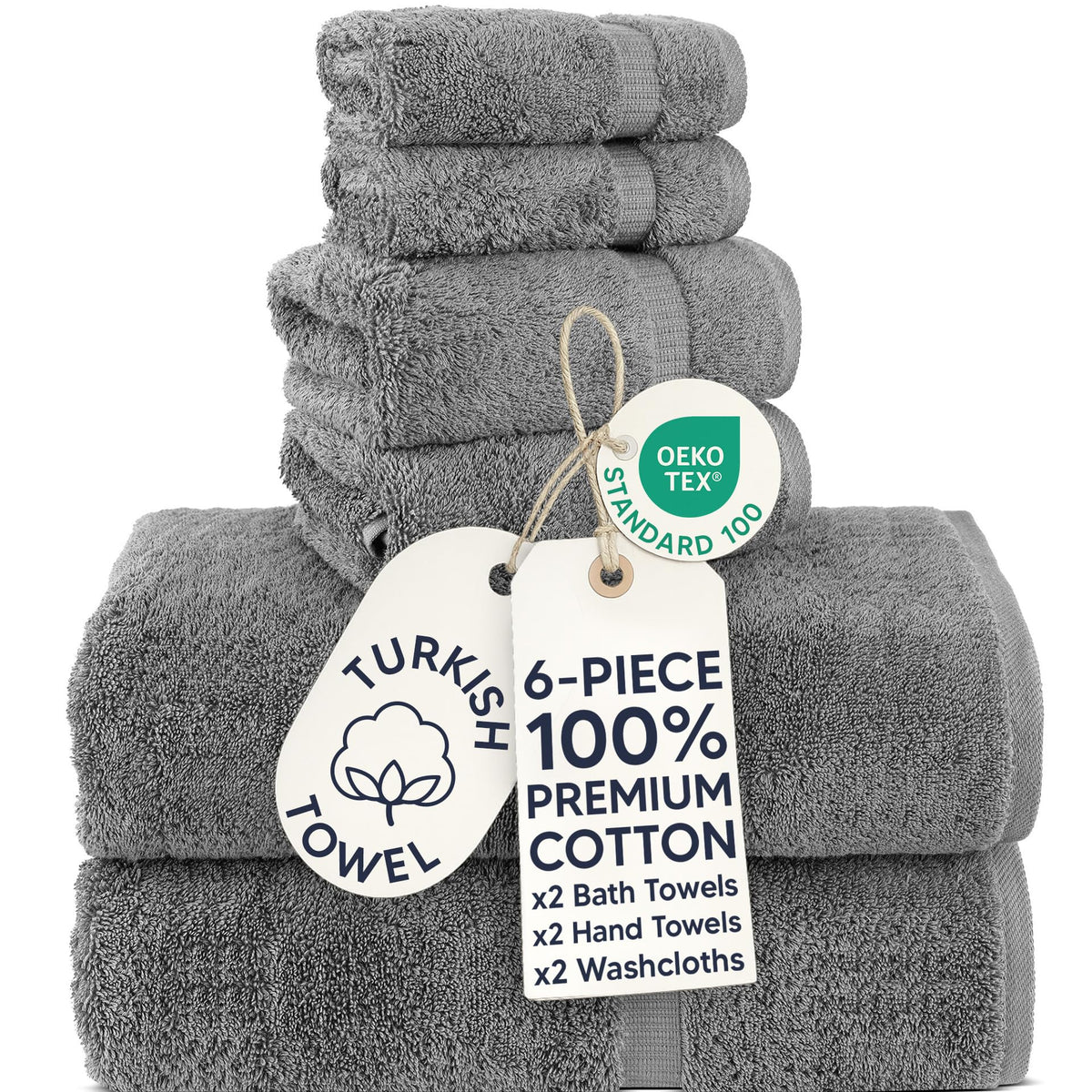 Chakir Turkish Linens 100% Cotton 4-Pack Bath Towels 27x54, Gray