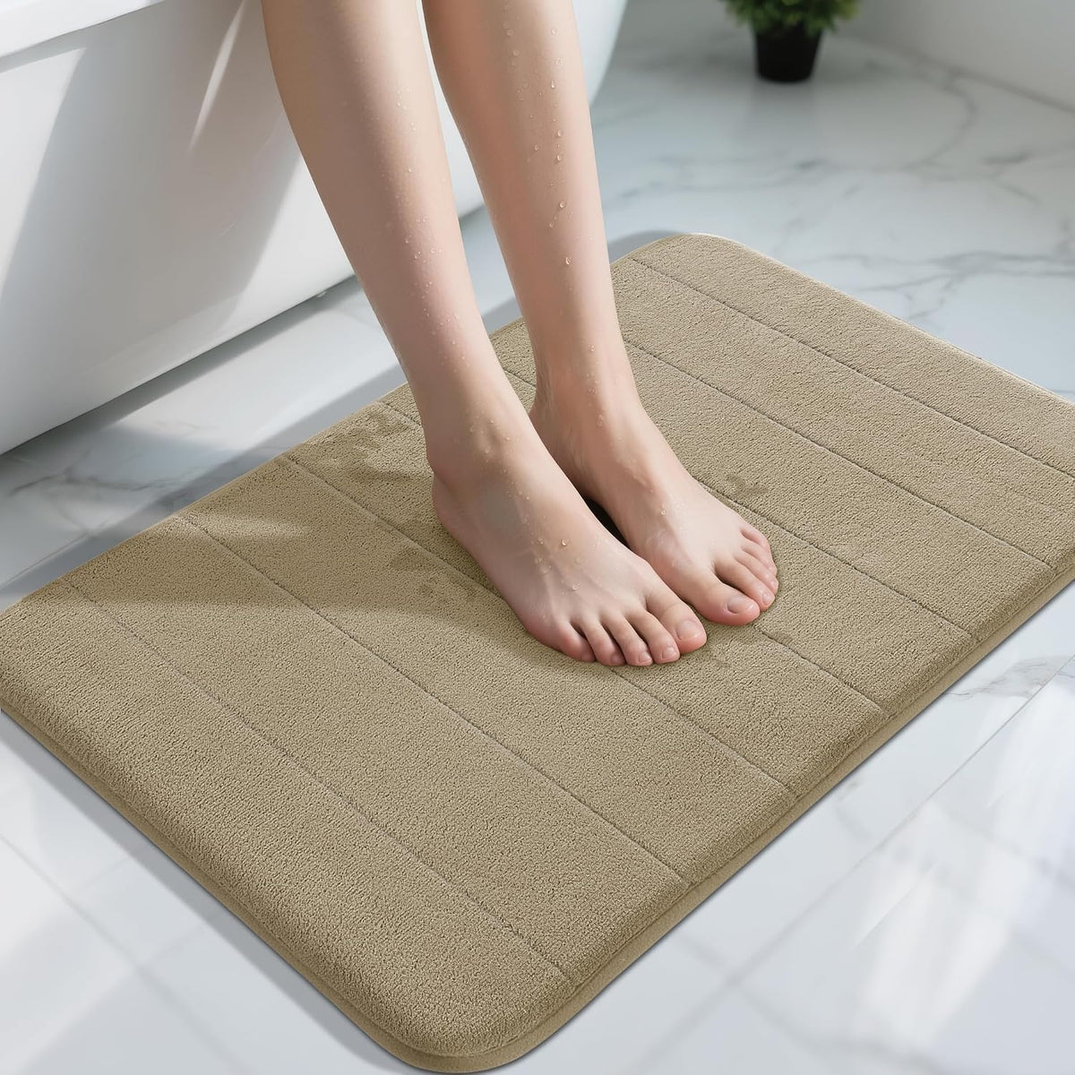 Yimobra Memory Foam Bath Mat, Super Soft Absorbent Bathroom Rug Non Slip, Quick Dry, Machine Washable Floor Carpet for Tub Shower, Home Decor Accessories, 24x17, Grey