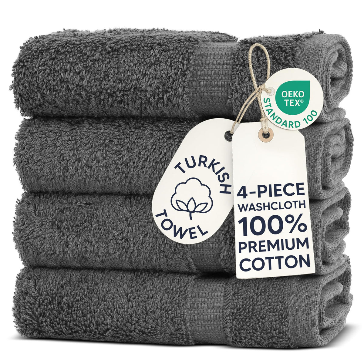 Chakir Turkish Linens 100% Cotton 4-Pack Bath Towels 27x54, Gray