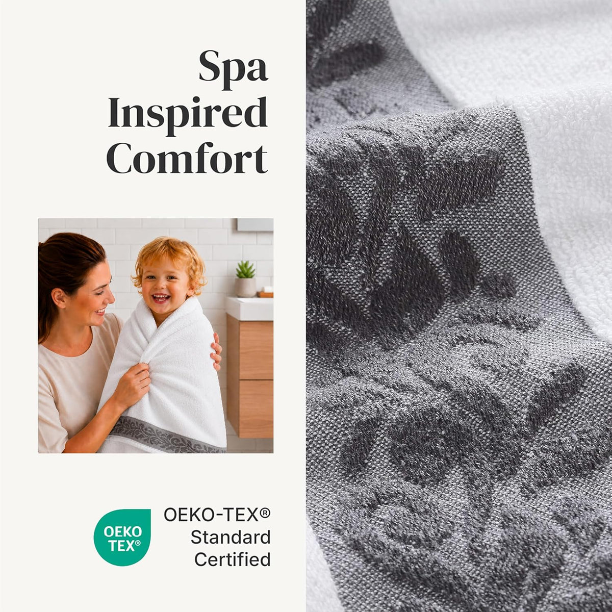 Modern Threads 6 Piece Bath Towel Set – Bathroom Towel Set with 2 Bath Towels, 2 Hand Towels & 2 Washcloths – 100% Cotton, Soft & Absorbent – Jacquard Border (Gray)