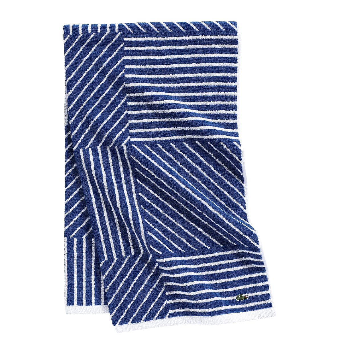 Lacoste Guethary Striped 100% Cotton Bath Towel, Meteorite, 30"x54"