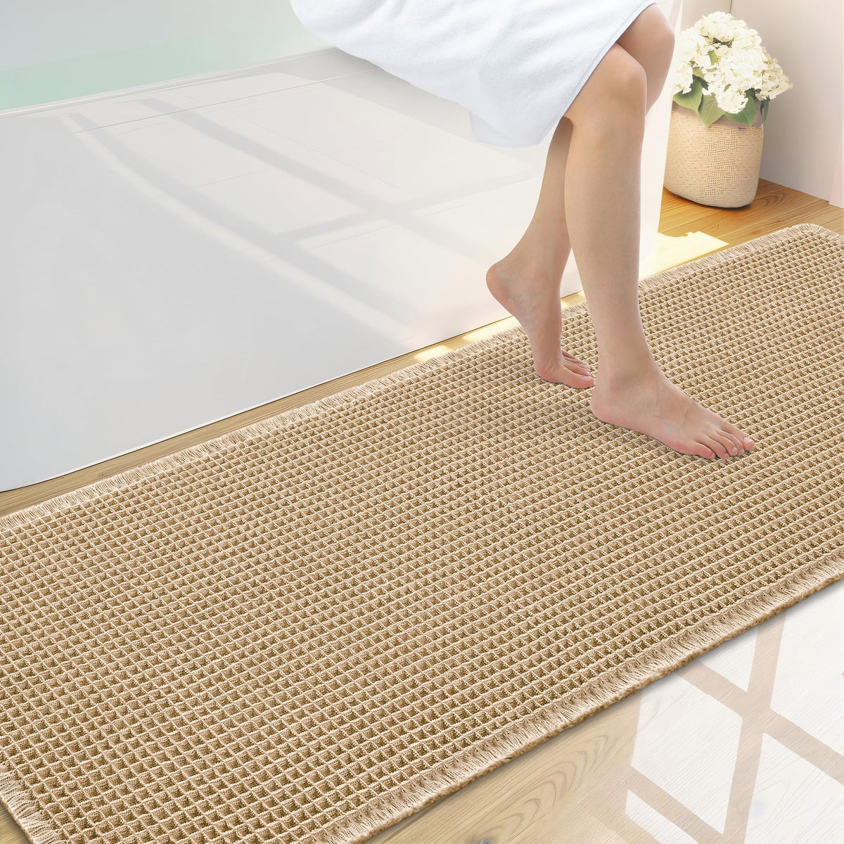 Smiry Waffle Bath Mat 30X20, Extra Soft Absorbent Bathroom Rugs, Brown