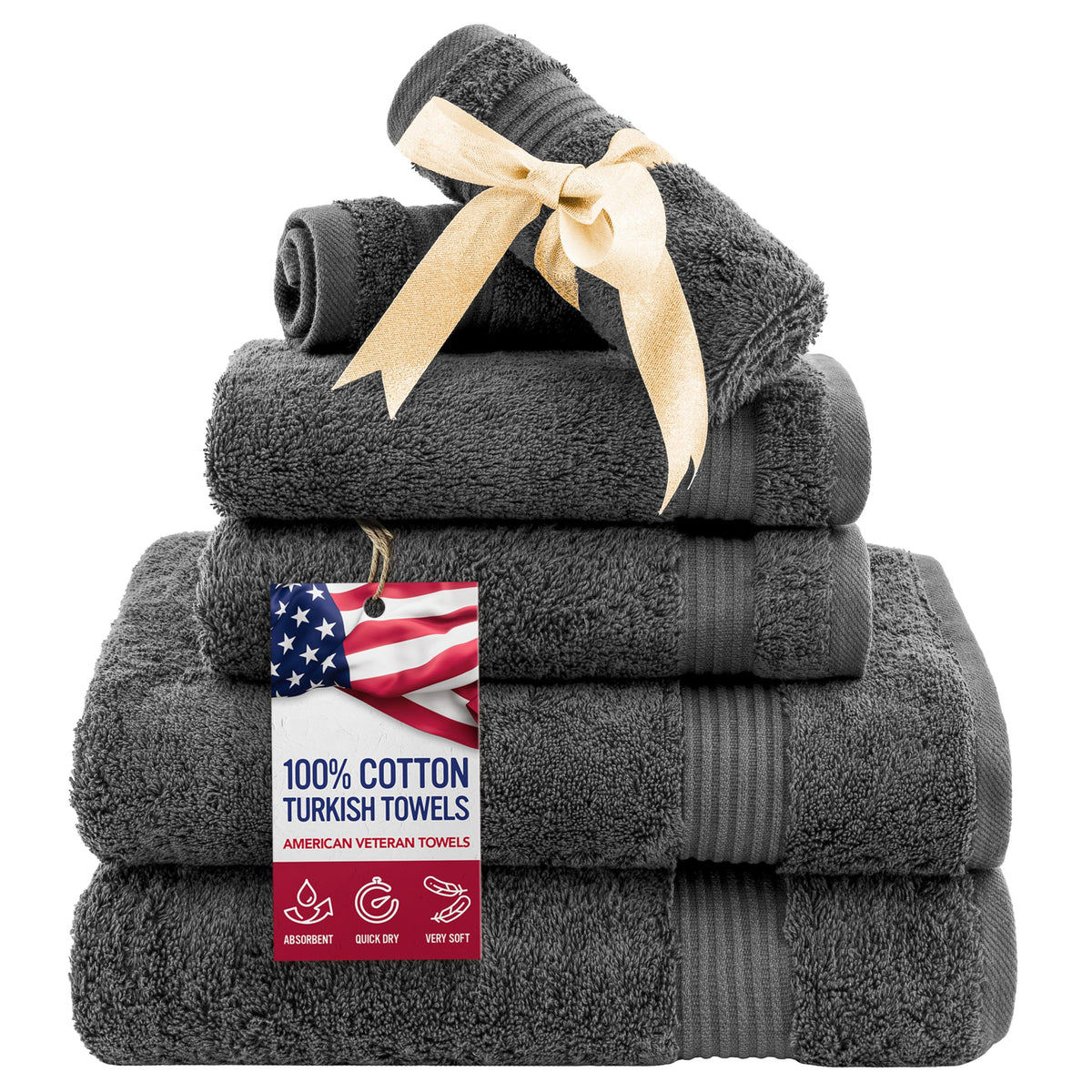 American Veteran Towel, 100% Cotton Turkish Bath Towels for Bathroom 4 Pack, 27x54 Extra Large Premium Soft Drying Bathroom Towels, Navy Blue