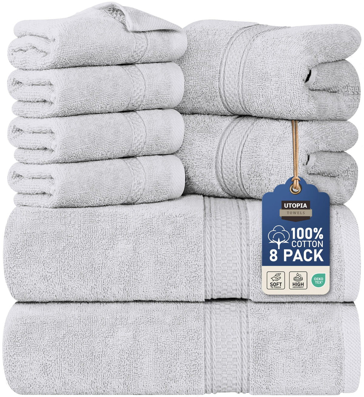 Utopia Towels 8 Piece Majestic Plush Luxury Towel Set, Cotton, Grey