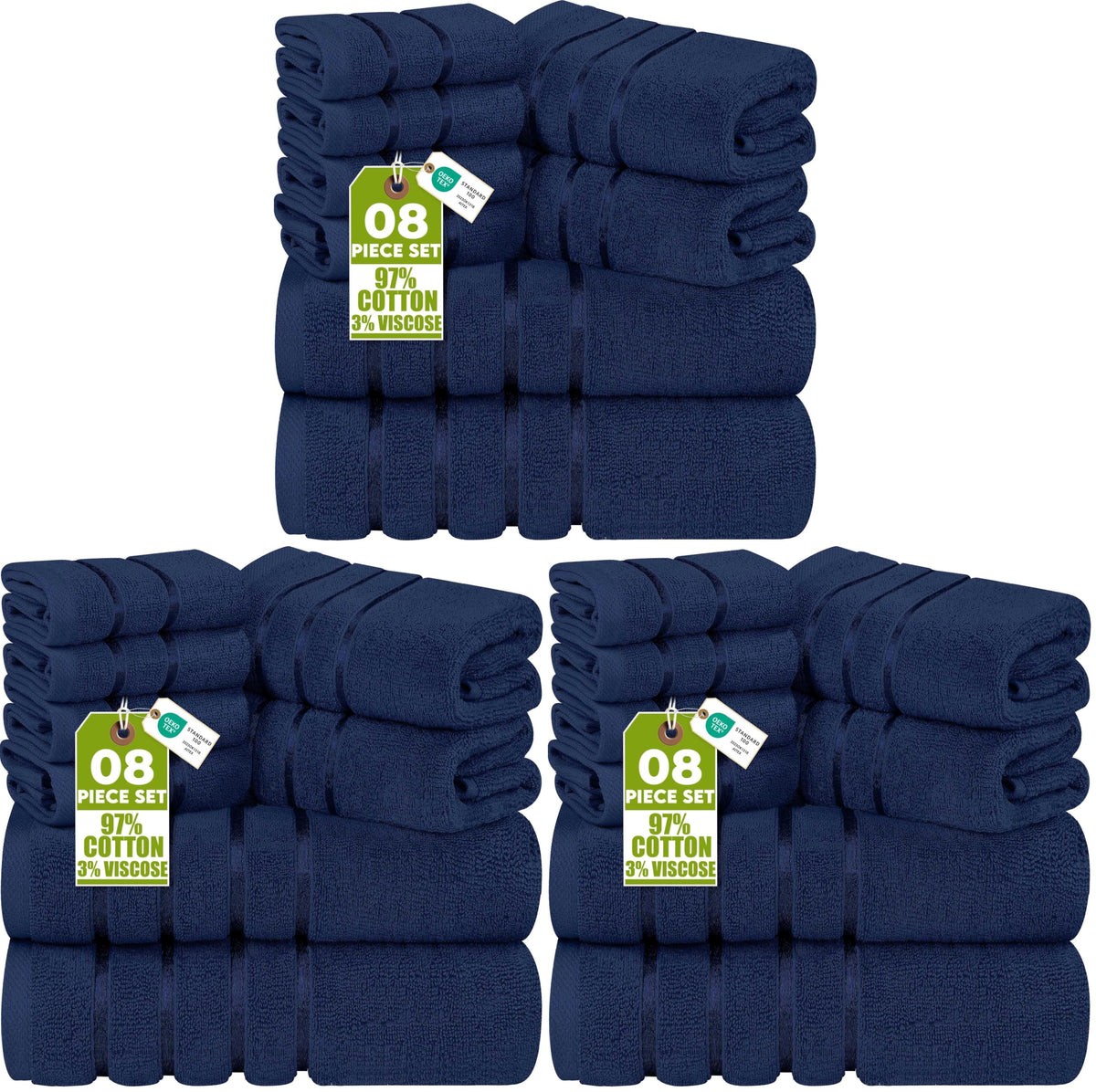 Utopia Towels 8 Piece Luxury Towel Set, 600 GSM, Viscose Stripe, White