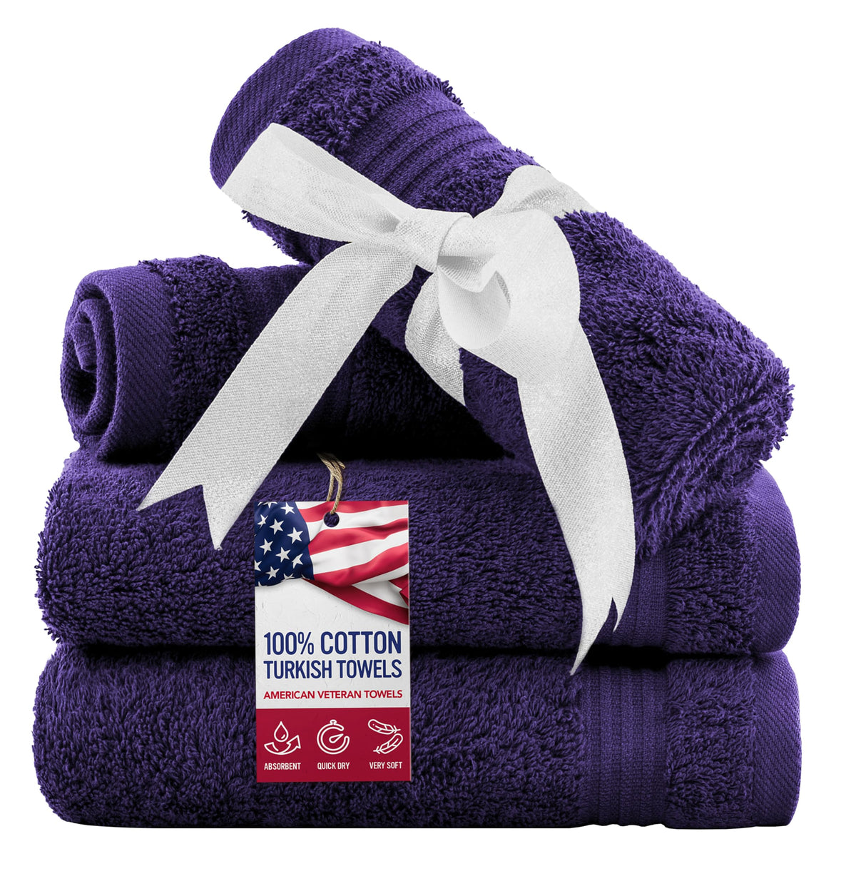 American Veteran Towel, 100% Cotton Turkish Bath Towels for Bathroom 4 Pack, 27x54 Extra Large Premium Soft Drying Bathroom Towels, Navy Blue
