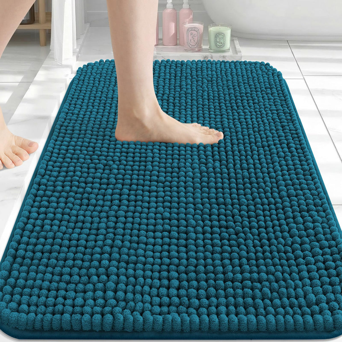 Arotive Chenille Bathroom Rugs 30x20, Soft Absorbent Bath Mat, Grey