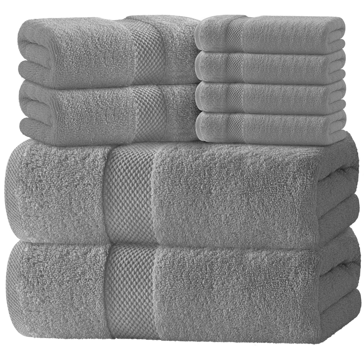 White Classic Luxury Bath Towel Set of 8 Pieces - 100% Turkish Cotton Highly Absorbent Towels for Bathroom, 2 Luxury Bath Towels 700GSM, 2 Hand Towels, 4 Washcloths, Ivory