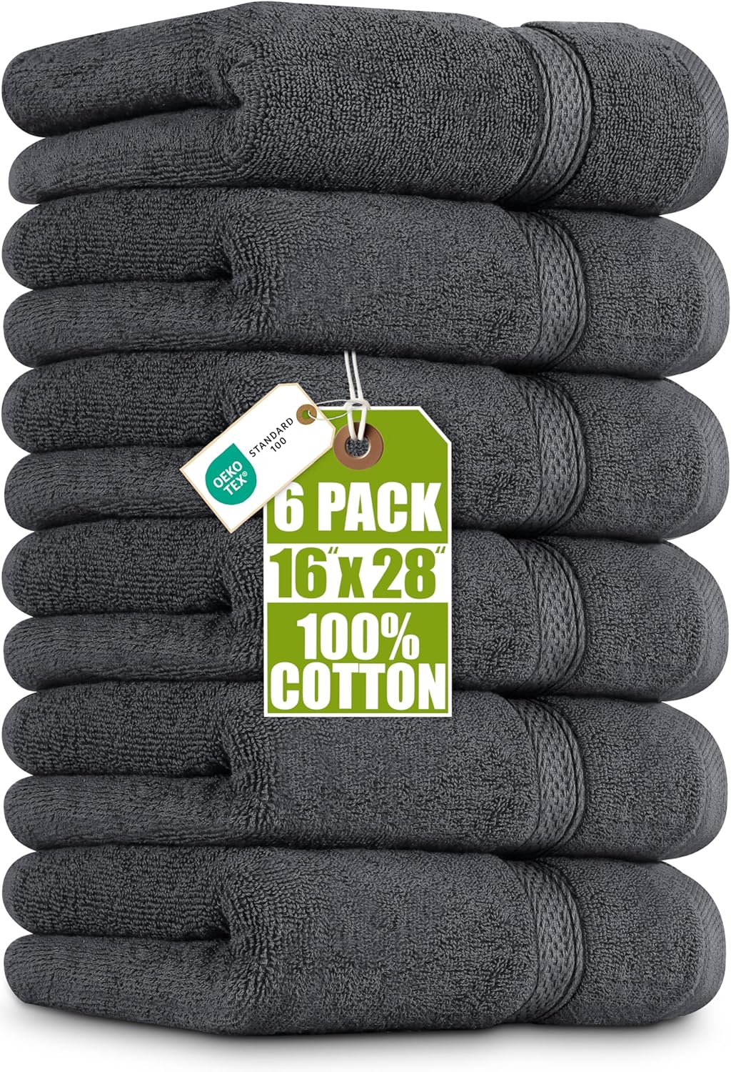 Utopia Towels 6 Pack Premium Hand Towels, 16x28 in, 600 GSM Cotton, Grey