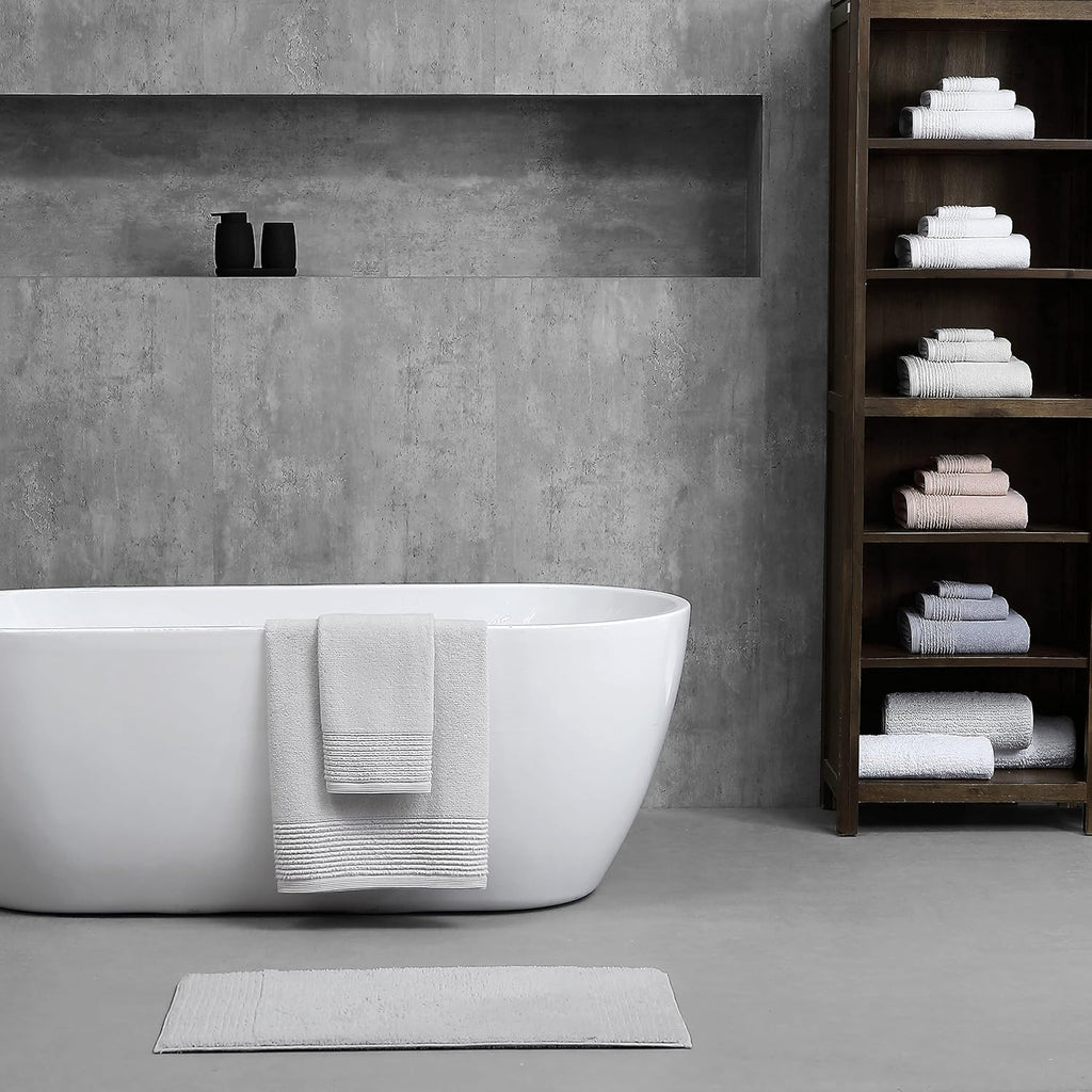 Vera Wang - Bath Towels, Plush Cotton Bathroom Towels with Zero Twist Design, Highly Absorbent & Low-Lint, Set of 6 (Sculpted Pleat White)