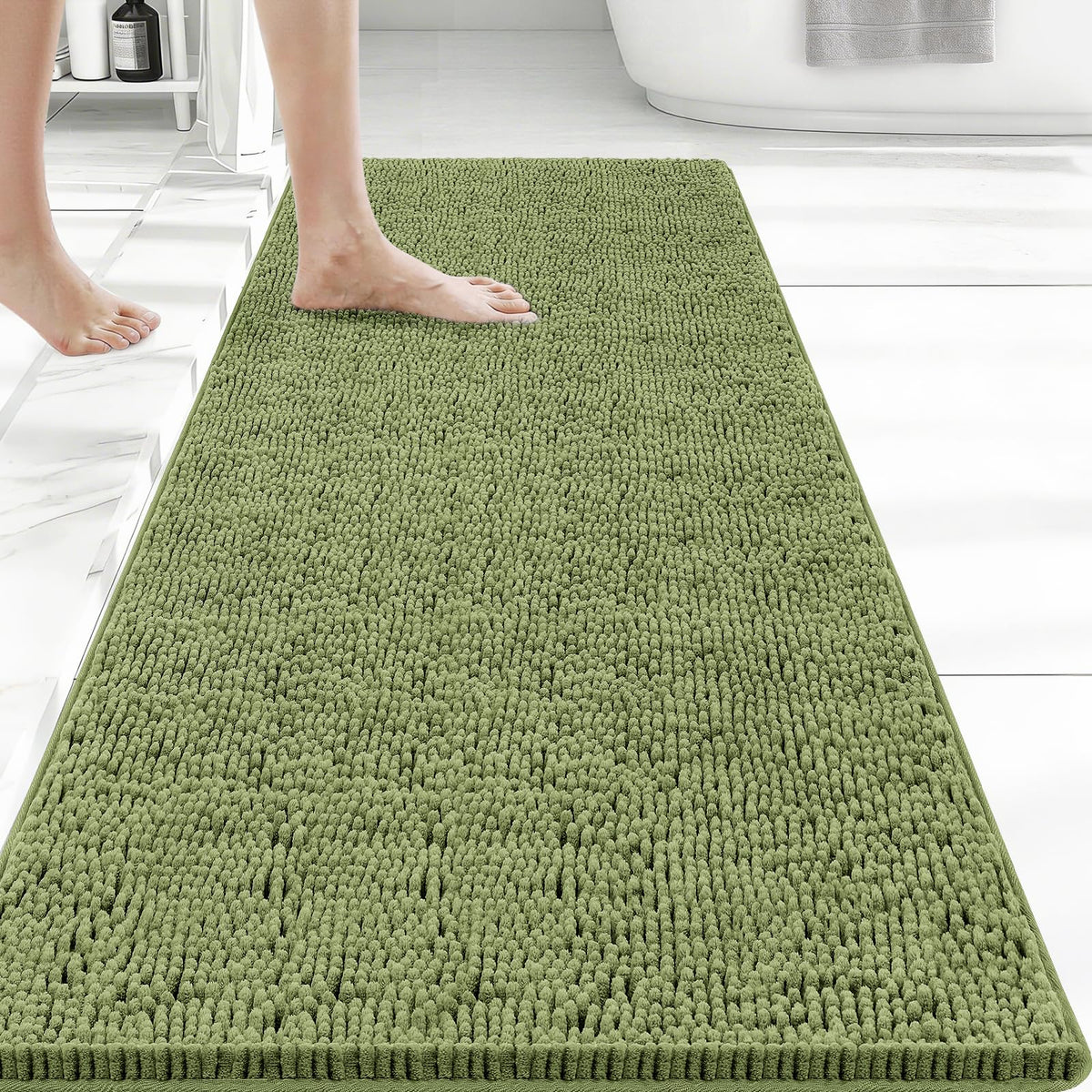 Bcoimo Small Bath Rug Mat,Sage Chenille High Absorbent Bathroom Floor Mats