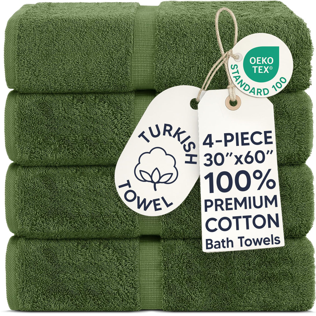 Chakir Turkish Linens 100% Cotton 4-Pack Bath Towels 27x54, Gray