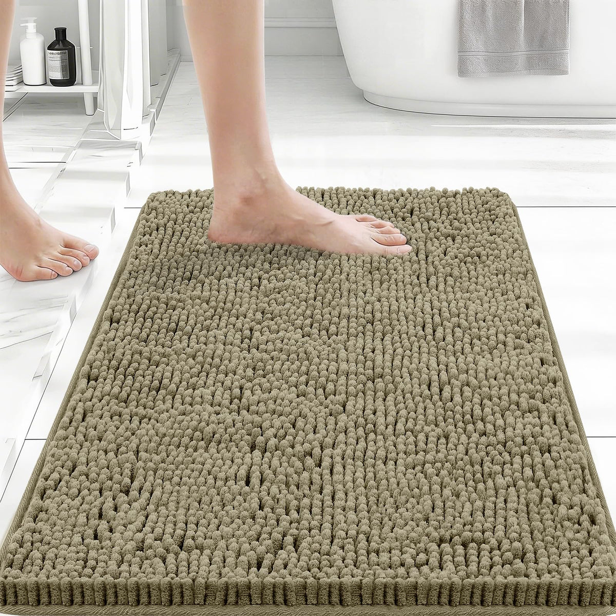 Bcoimo Small Bath Rug Mat,Sage Chenille High Absorbent Bathroom Floor Mats