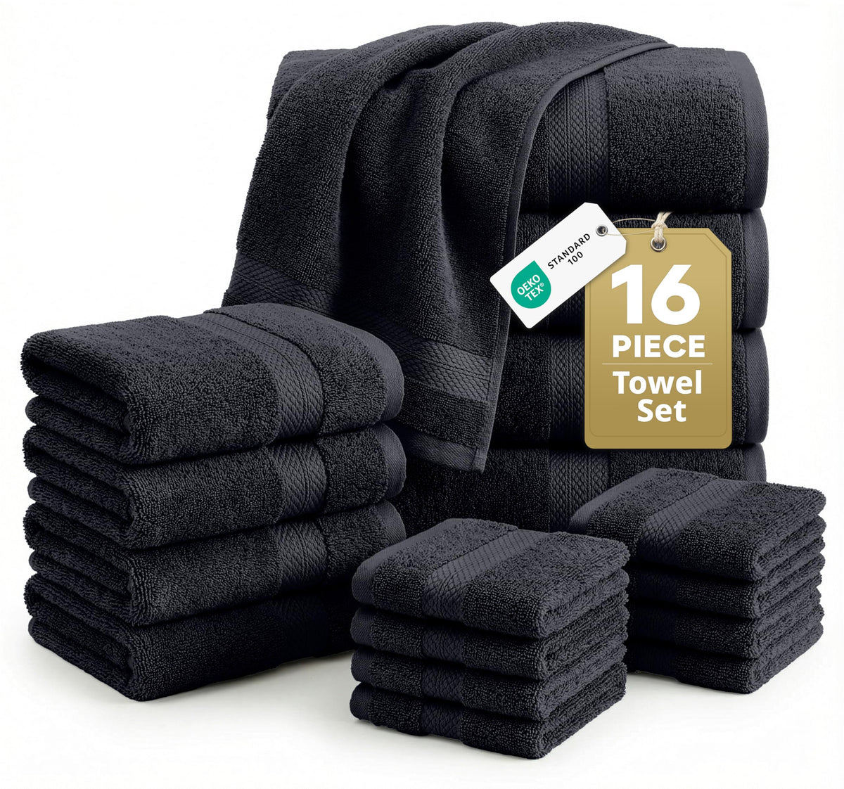 LANE LINEN Bath Towel Set Absorbent Quick Dry 100% Cotton 6 Piece - Navy