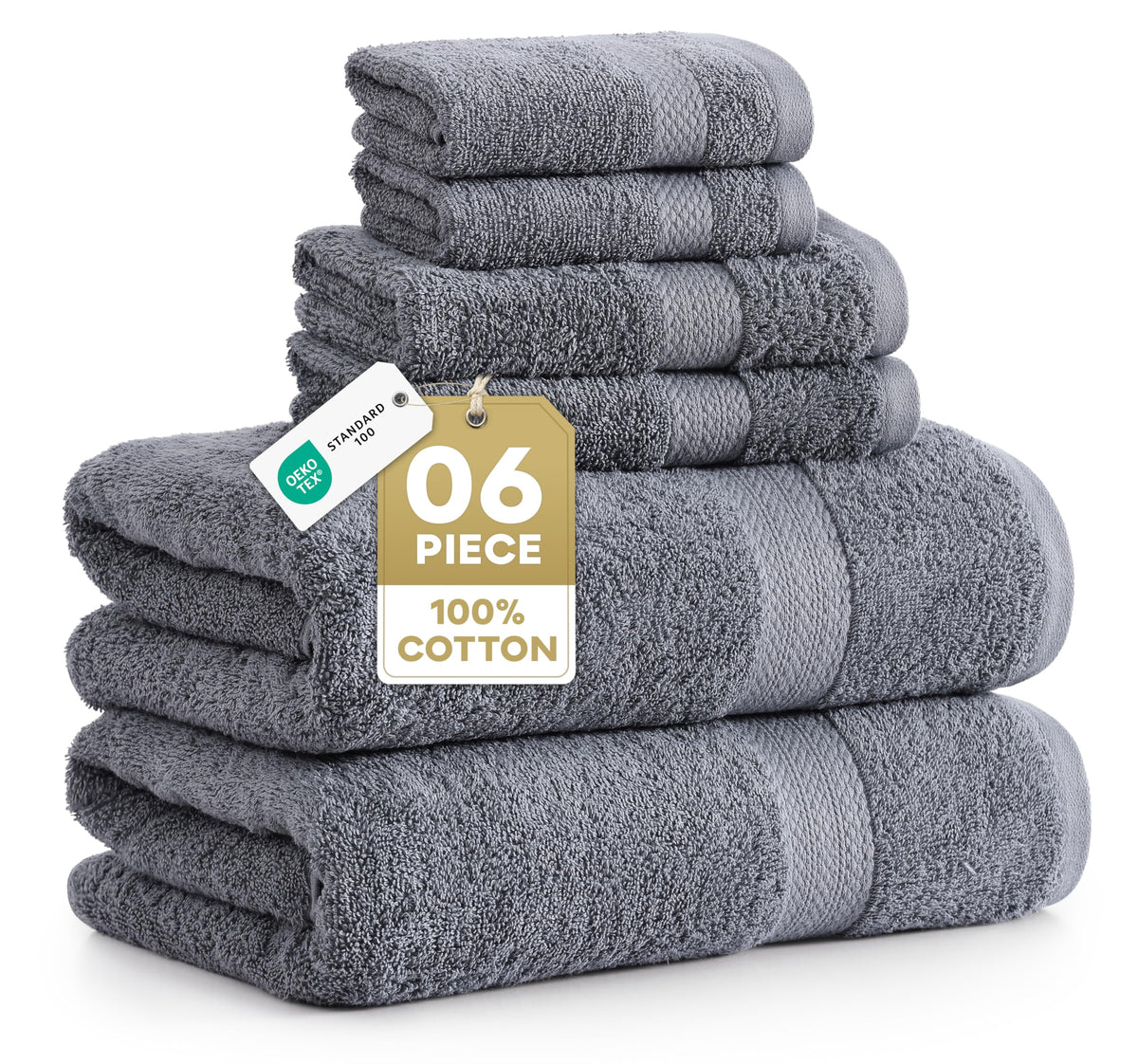 LANE LINEN Bath Towel Set Absorbent Quick Dry 100% Cotton 6 Piece - Navy