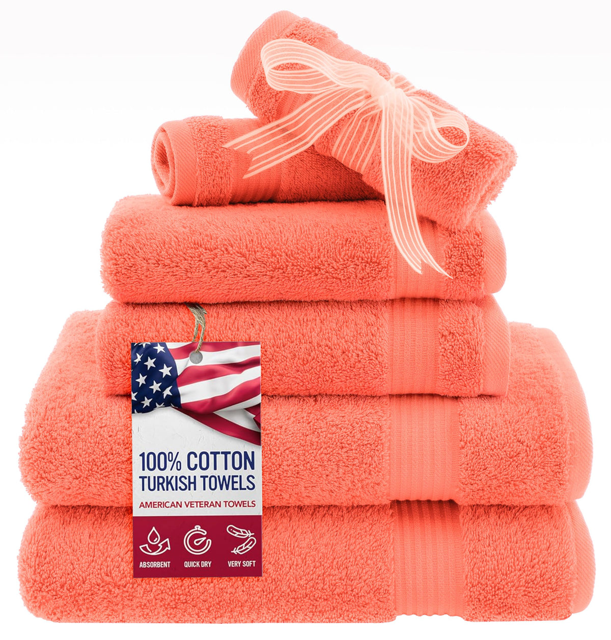 American Veteran Towel, 100% Cotton Turkish Bath Towels for Bathroom 4 Pack, 27x54 Extra Large Premium Soft Drying Bathroom Towels, Navy Blue