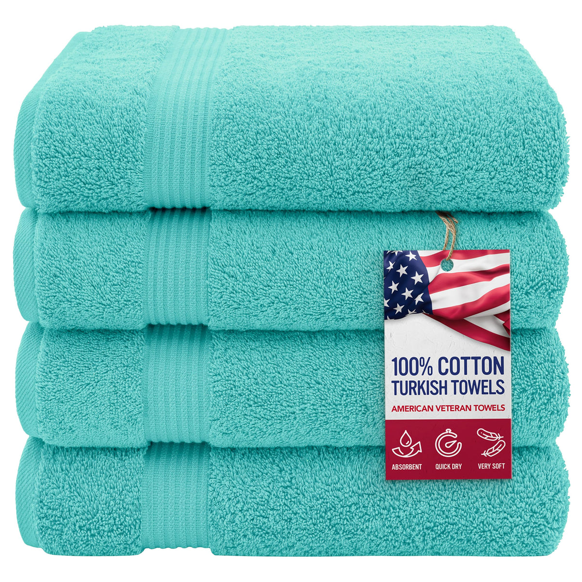 American Veteran Towel, 100% Cotton Turkish Bath Towels for Bathroom 4 Pack, 27x54 Extra Large Premium Soft Drying Bathroom Towels, Navy Blue