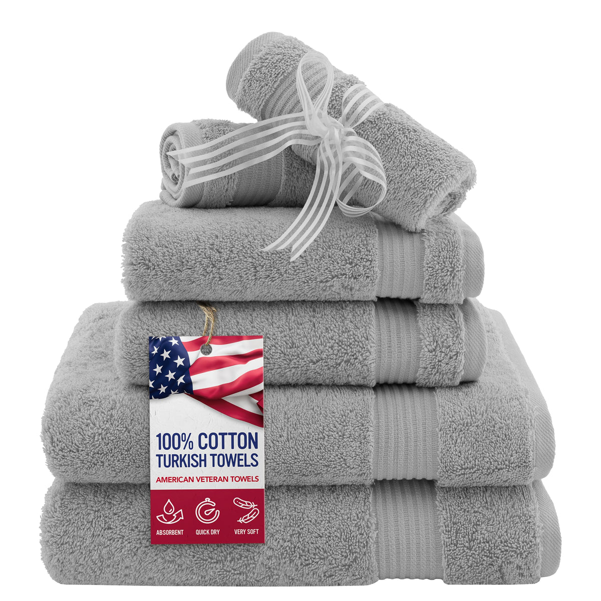 American Veteran Towel, 100% Cotton Turkish Bath Towels for Bathroom 4 Pack, 27x54 Extra Large Premium Soft Drying Bathroom Towels, Navy Blue