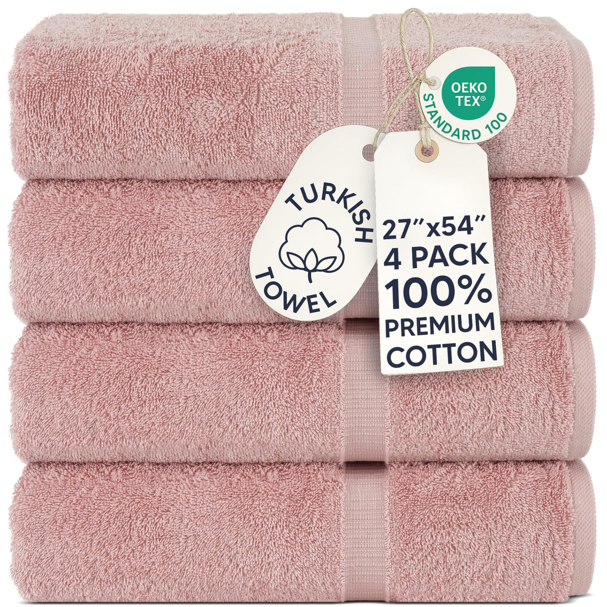 Chakir Turkish Linens 100% Cotton 4-Pack Bath Towels 27x54, Gray