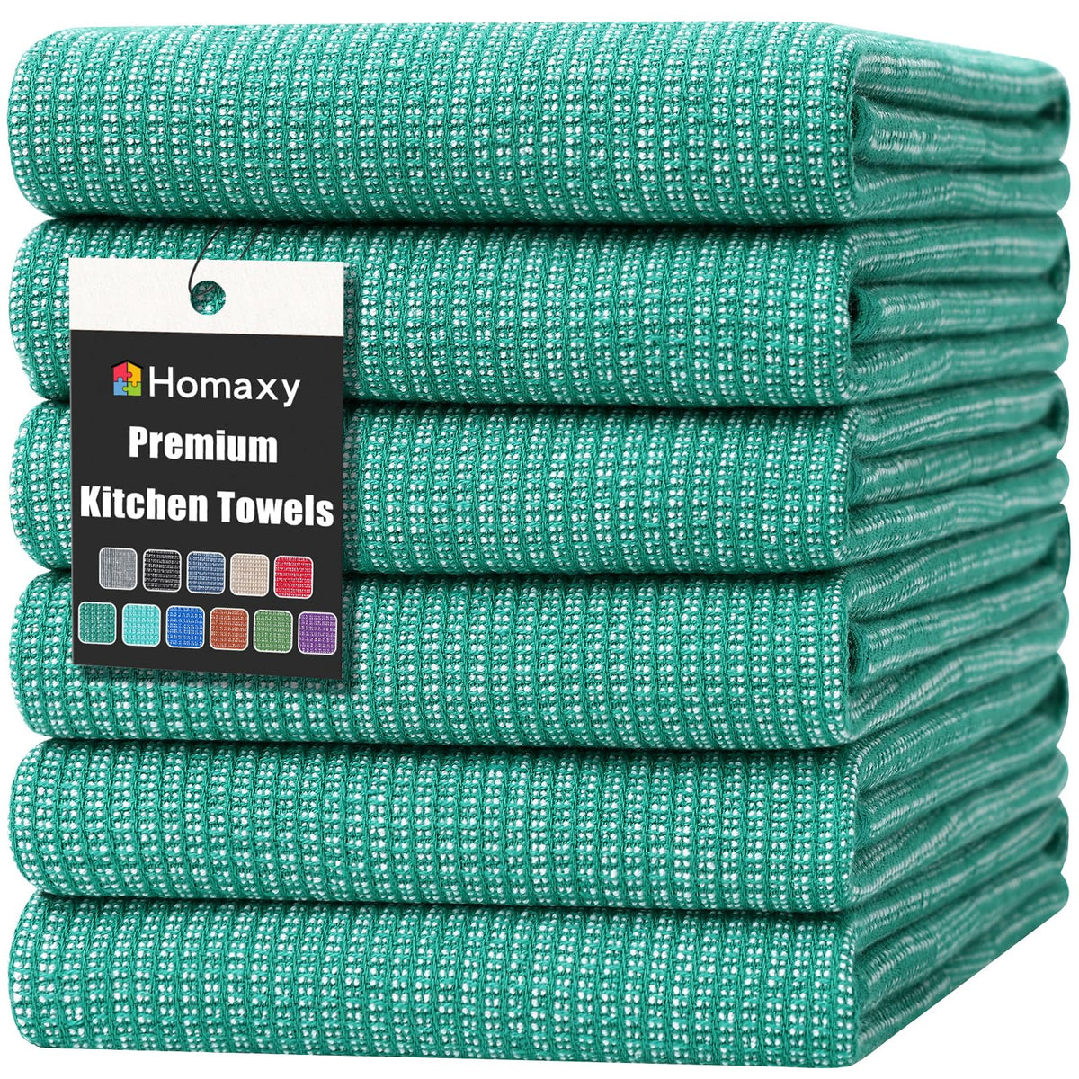 Homaxy 380 GSM Cotton Premium Kitchen Towels 6 Pack, 18"x 28", Khaki