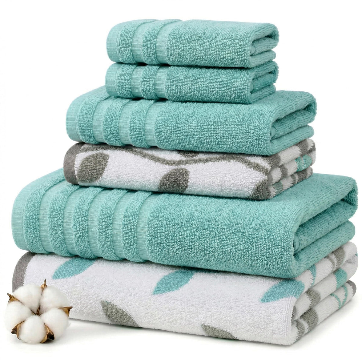 Modern Threads 6 Piece Bath Towel Set – Bathroom Set with 2 Bath Towels, 2 Hand Towels, and 2 Wash Cloths – 100% Cotton, Super Absorbent & Extra Soft – Reversible Classic Diamond (Aqua)