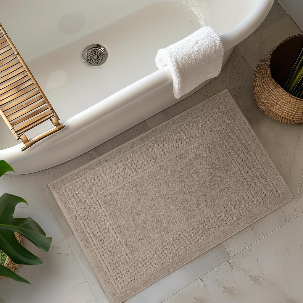 Avalon Towels Beige Bath Mat - 100% Cotton Set of 2 Absorbent Bathmat - Bathroom Mats Quick Dry Bath Mats for Bathrooms (22x34 Inches)