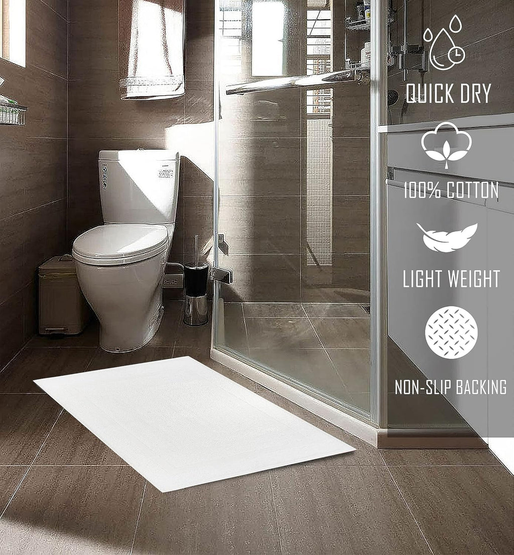 (Pack of 12 100% Cotton White Bath Mat Towel (18x25 Inches) Light Weight Quick Drying & Machine Washable - Hotel Supplies Shower Hotel Bath Mat Towel Economy