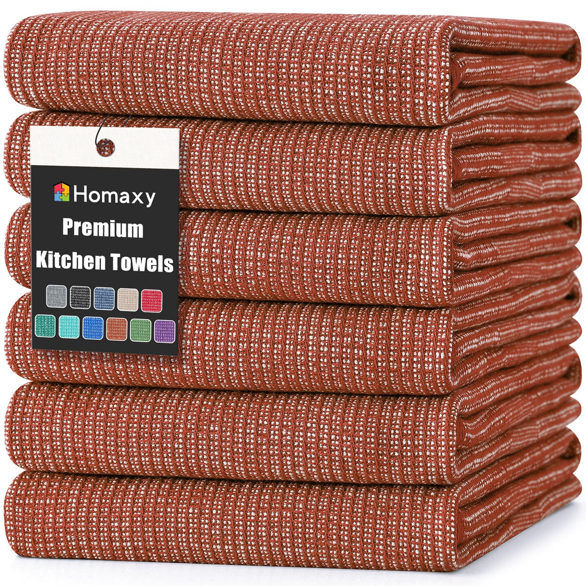 Homaxy 380 GSM Cotton Premium Kitchen Towels 6 Pack, 18"x 28", Khaki