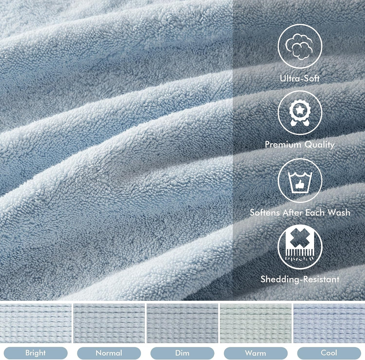 Madison Park 800GSM 100% Cotton Bathroom Bath Towel Set of 8, Light Blue