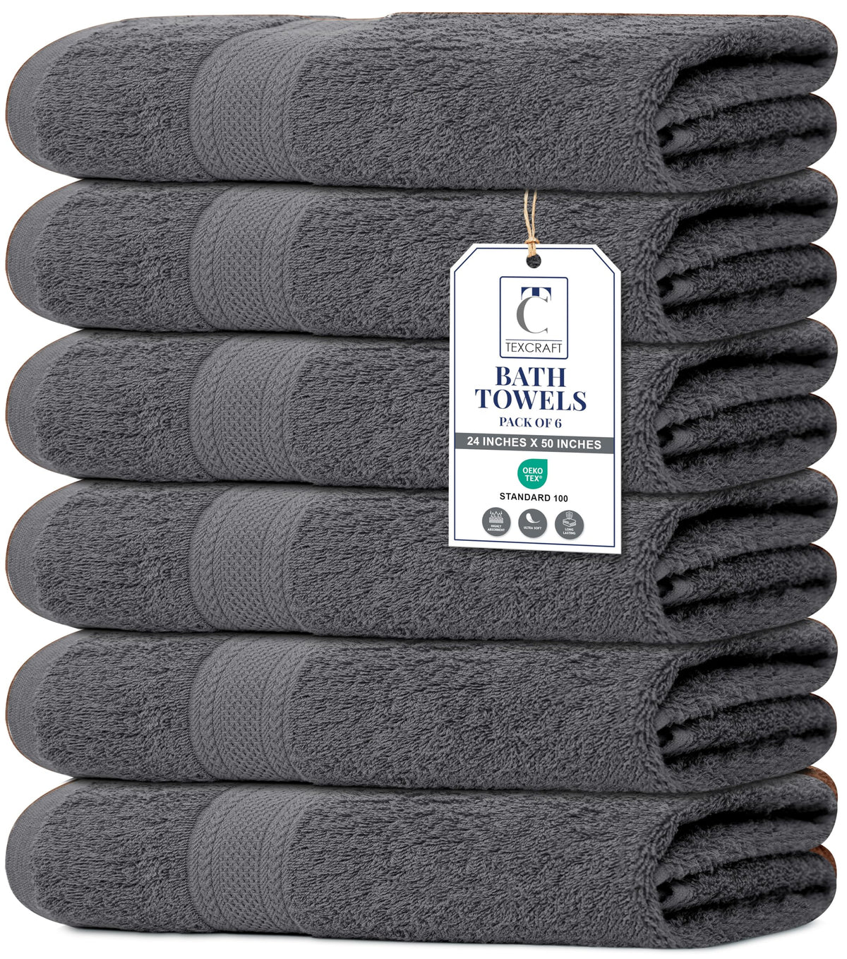 Medium Size Bath Towels Set of 6 – 100% Cotton Terry – 24" x 48" – Quick Dry, Soft & Highly Absorbent – Beige Towels for Bathroom, Gym, Spa, Pool & Daily Use