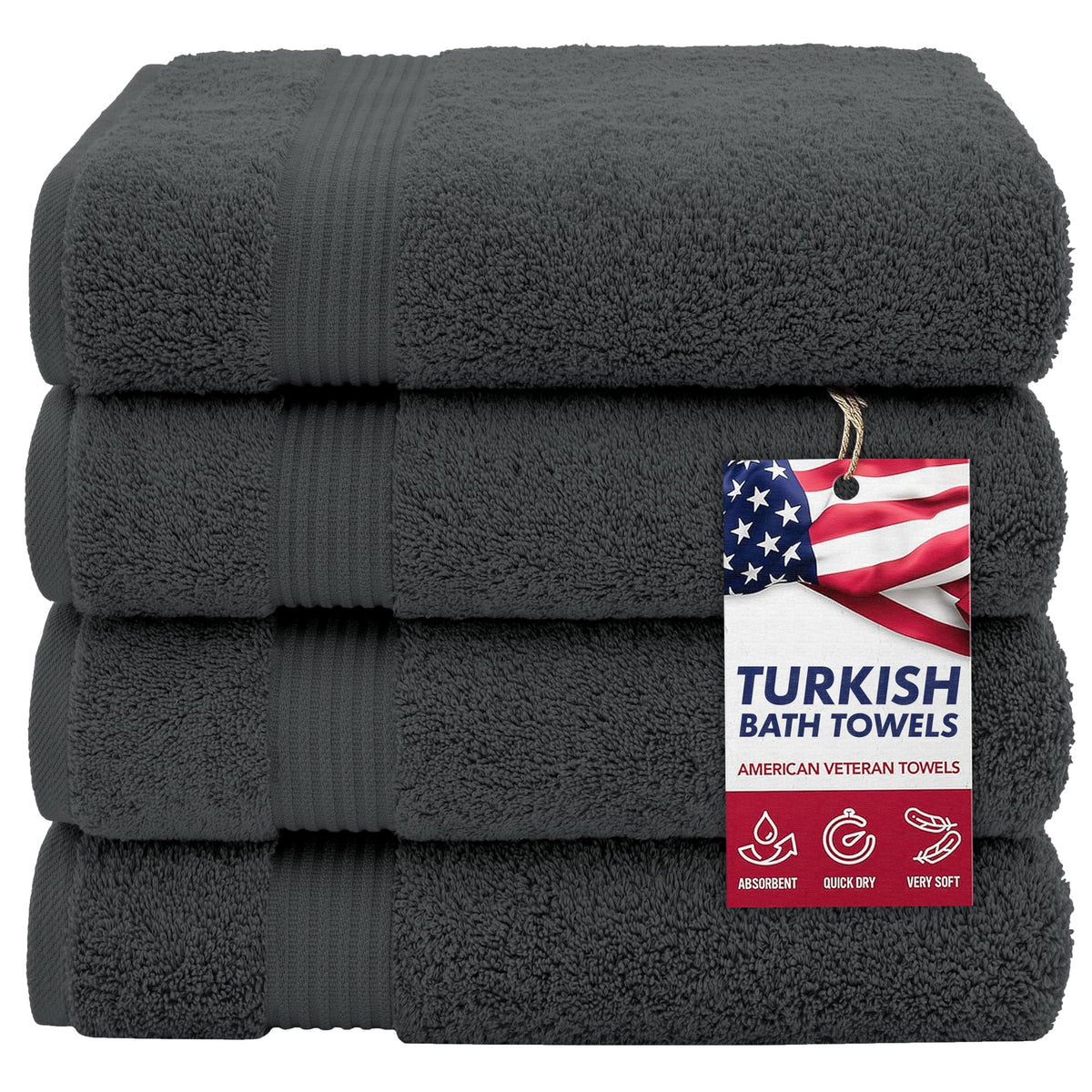 American Veteran Towel, 100% Cotton Turkish Bath Towels for Bathroom 4 Pack, 27x54 Extra Large Premium Soft Drying Bathroom Towels, Navy Blue