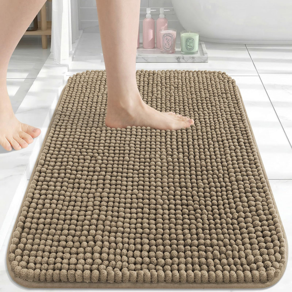 Arotive Chenille Bathroom Rugs 30x20, Soft Absorbent Bath Mat, Grey