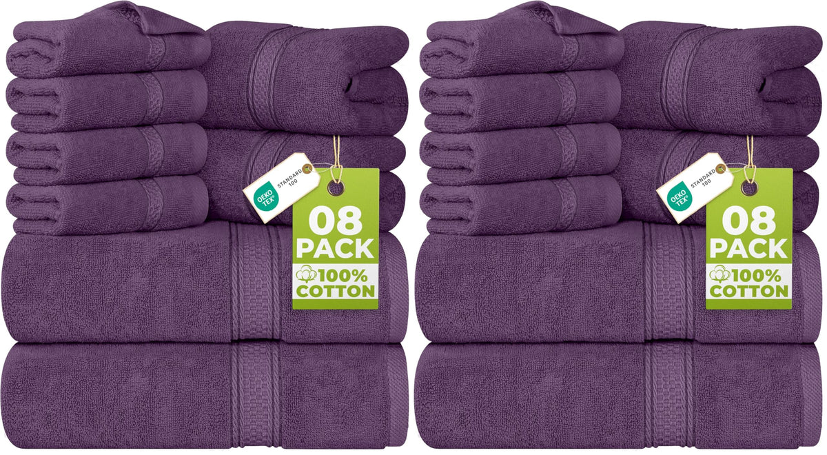 Utopia Towels 8 Piece Majestic Plush Luxury Towel Set, Cotton, Grey