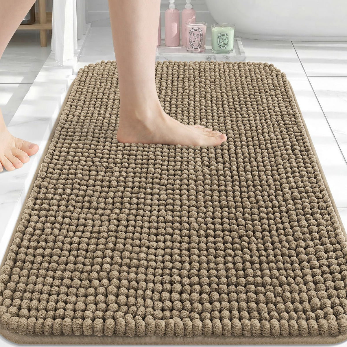Arotive Chenille Bathroom Rugs 30x20, Soft Absorbent Bath Mat, Grey