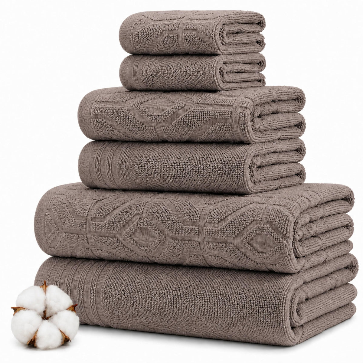 Modern Threads 6 Piece Bath Towel Set – Bathroom Towel Set with 2 Bath Towels, 2 Hand Towels & 2 Washcloths – 100% Cotton, Soft & Absorbent – Geometric (Soft Olive)
