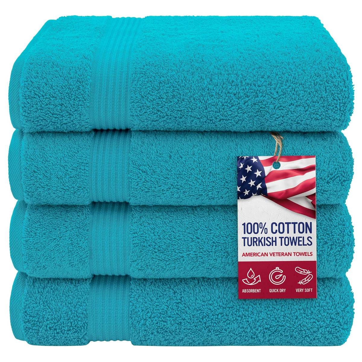 American Veteran Towel, 100% Cotton Turkish Bath Towels for Bathroom 4 Pack, 27x54 Extra Large Premium Soft Drying Bathroom Towels, Navy Blue