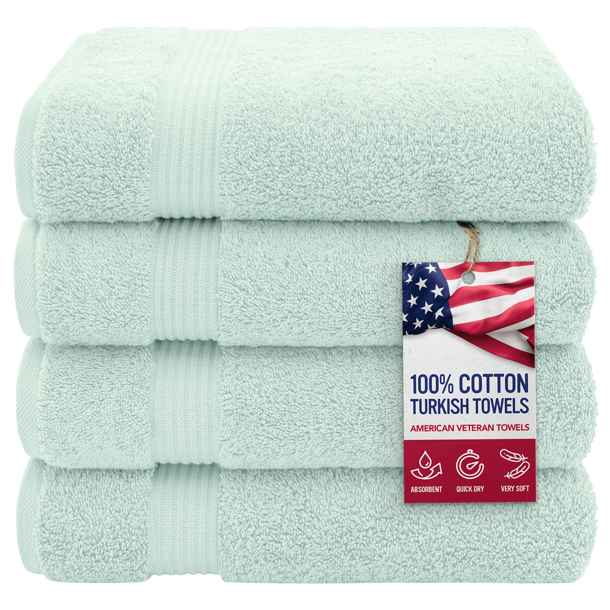 American Veteran Towel, 100% Cotton Turkish Bath Towels for Bathroom 4 Pack, 27x54 Extra Large Premium Soft Drying Bathroom Towels, Navy Blue