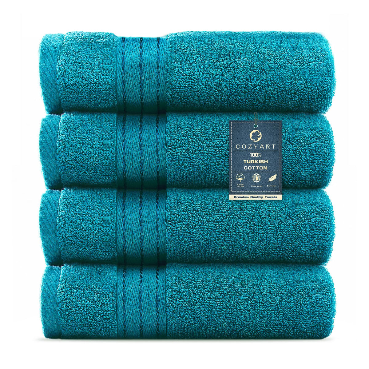 COZYART Luxury Bath Towel Set 6 Pcs, Dark Green 100% Turkish Cotton 650 GSM