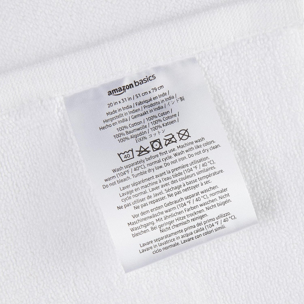 Amazon Basics Non-Slip Cotton Bath Mat, 100% Cotton Absorbent, Machine Washable, 31" L x 20" W, Bright White